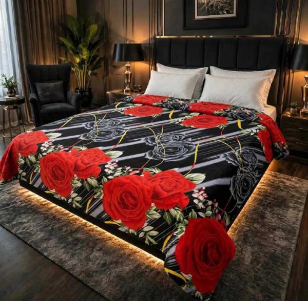 black-red-rose-double-bed-printed-ac-blanket-soft-flees-sarastore-pk