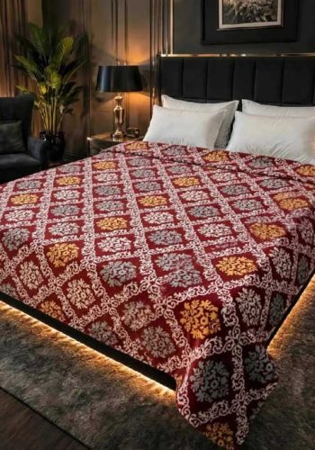 burgundy-gold-damask-double-bed-ac-blanket-soft-flees-sarastore-pk