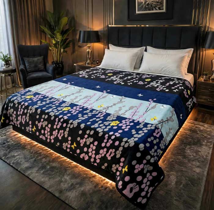 navy-blue-cherry-blossom-double-bed-ac-blanket-soft-flees-sarastore-pk