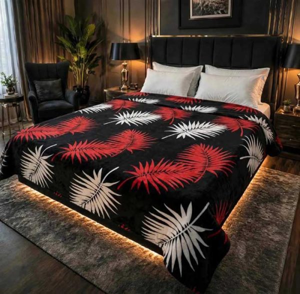 red-and-white-palm-leaf-double-bed-ac-blanket-soft-flees-sarastore-pk