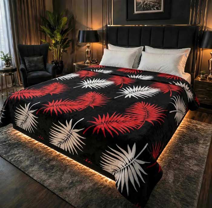 red-and-white-palm-leaf-double-bed-ac-blanket-soft-flees-sarastore-pk