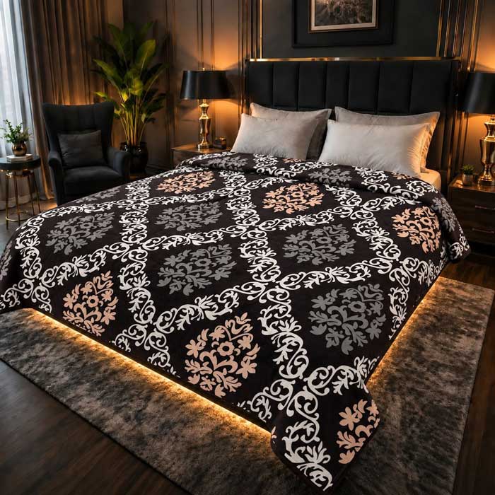 black-damask-medallion-double-bed-ac-blanket-soft-flees-sarastore-pk