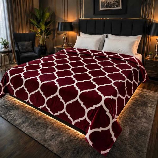 maroon-trellis-double-bed-ac-blanket-soft-flees-sarastore-pk