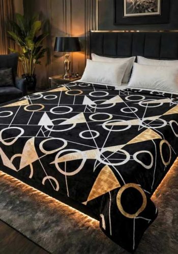 gold-geometric-black-double-bed-ac-blanket-soft-flees-sarastore-pk