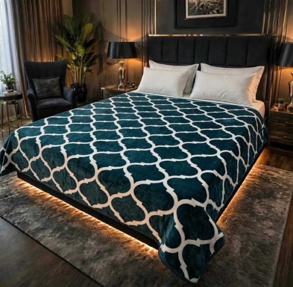 deep-teal-moroccan-trellis-double-bed-ac-blanket-soft-flees-sarastore-pk
