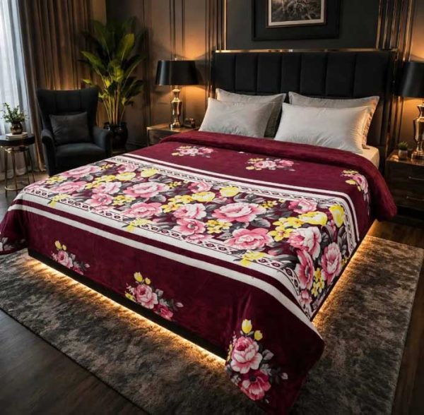 burgundy-floral-double-bed-printed-ac-blanket-soft-flees-sarastore-pk