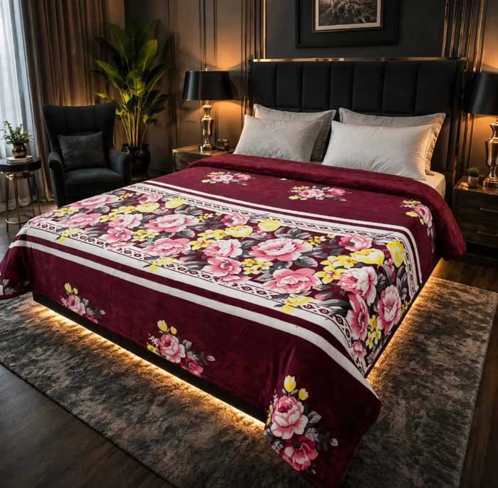burgundy-floral-double-bed-printed-ac-blanket-soft-flees-sarastore-pk