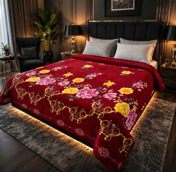 Printed-double-AC-Blanket-(9) burgundy-floral-double-bed-ac-blanket-soft-flees-sarastore-pk