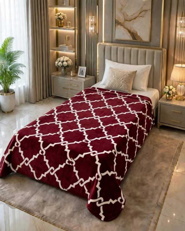 maroon-single-bed-printed-ac-blanket-geometric-fleece-sarastore-pk