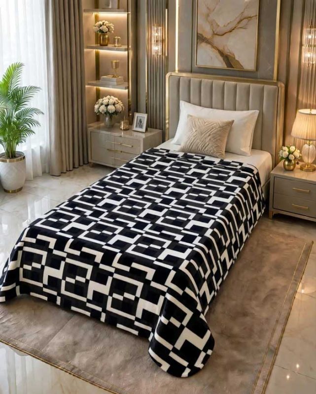 black-and-white-single-bed-printed-ac-blanket-fleece-sarastore-pk