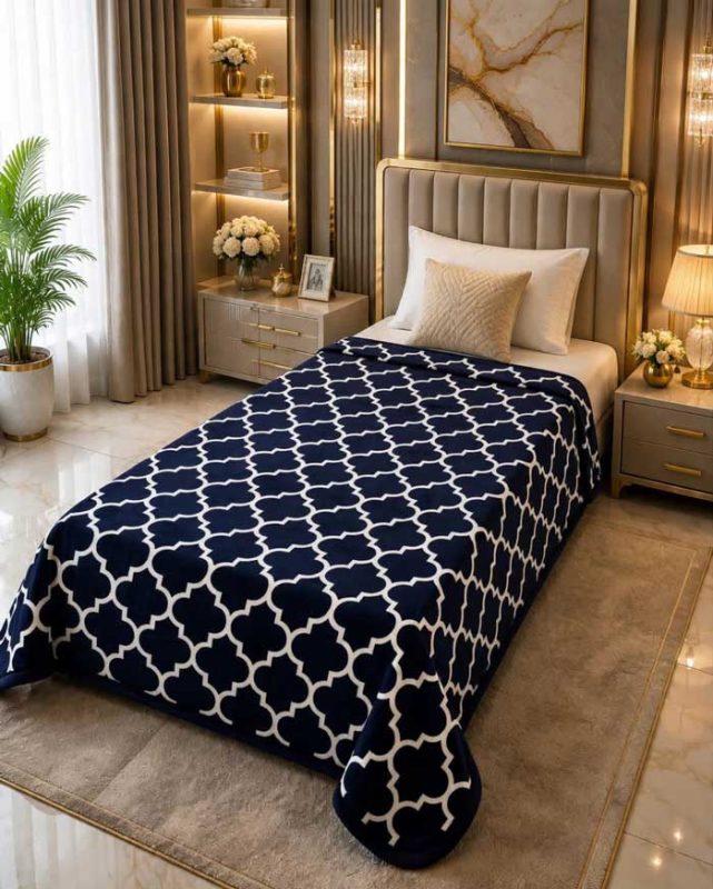 navy-blue-trellis-single-bed-printed-ac-blanket-fleece-sarastore-pk