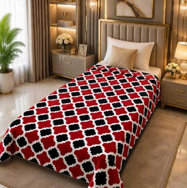 red-and-black-trellis-single-bed-printed-ac-blanket-soft-flees-sarastore-pk