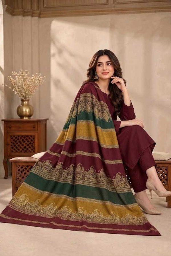 bareeze-plum-burgundy-dhanak-plain-suit-with-3d-wool-shawl-sarastore-pk