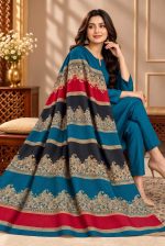 bareeze-peacock-blue-dhanak-plain-suit-with-3d-wool-shawl-sarastore-pk