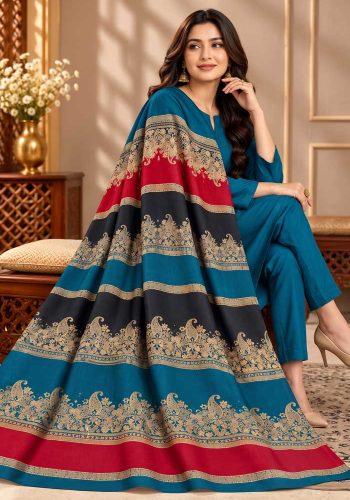 bareeze-peacock-blue-dhanak-plain-suit-with-3d-wool-shawl-sarastore-pk