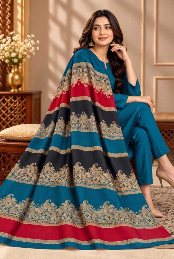 bareeze-peacock-blue-dhanak-plain-suit-with-3d-wool-shawl-sarastore-pk