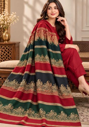 bareeze-maroon-dhanak-plain-suit-with-3d-wool-shawl-sarastore-pk