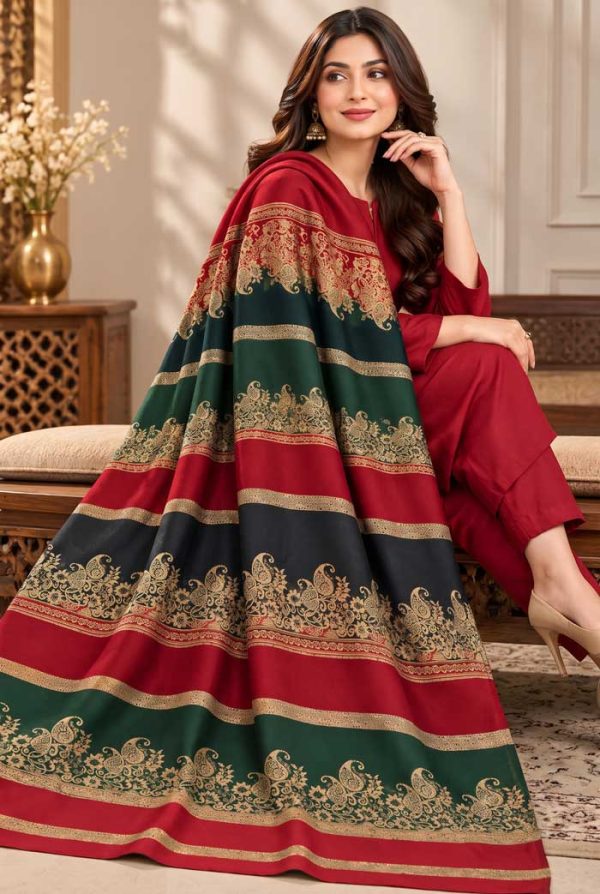 bareeze-maroon-dhanak-plain-suit-with-3d-wool-shawl-sarastore-pk