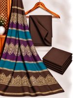 chocolate-brown-dhanak-plain-suit-with-3d-wool-shawl-sarastore-pk