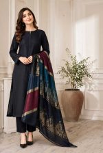 charcoal-black-dhanak-plain-suit-with-3d-wool-shawl-sarastore-pk