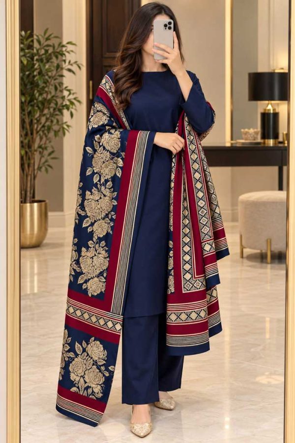 bareeze-navy-blue-dhanak-plain-suit-with-3d-wool-shawl-sarastore-pk