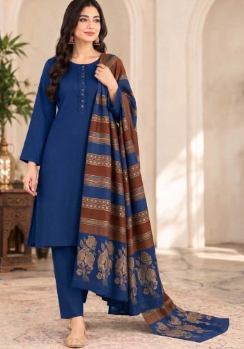 bareeze-royal-blue-dhanak-plain-suit-with-3d-wool-shawl-sarastore-pk