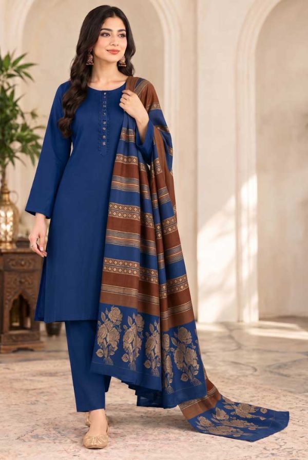 bareeze-royal-blue-dhanak-plain-suit-with-3d-wool-shawl-sarastore-pk