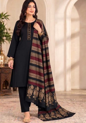 bareeze-jet-black-dhanak-plain-suit-with-3d-wool-shawl-sarastore-pk
