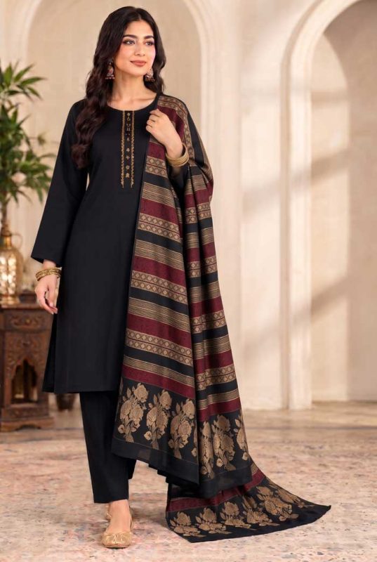 bareeze-jet-black-dhanak-plain-suit-with-3d-wool-shawl-sarastore-pk