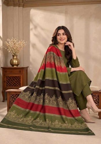 bareeze-olive-green-dhanak-plain-suit-with-3d-wool-shawl-sarastore-pk